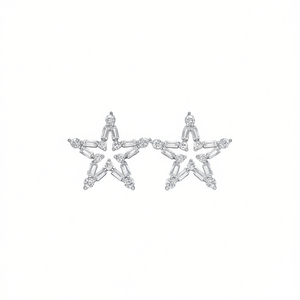 Orecchini a Stella con Diamanti Bianchi Champagne, Taglio Baguette Naturale, Gioielli di Lusso in Oro Bianco per Donna - Product Image 1