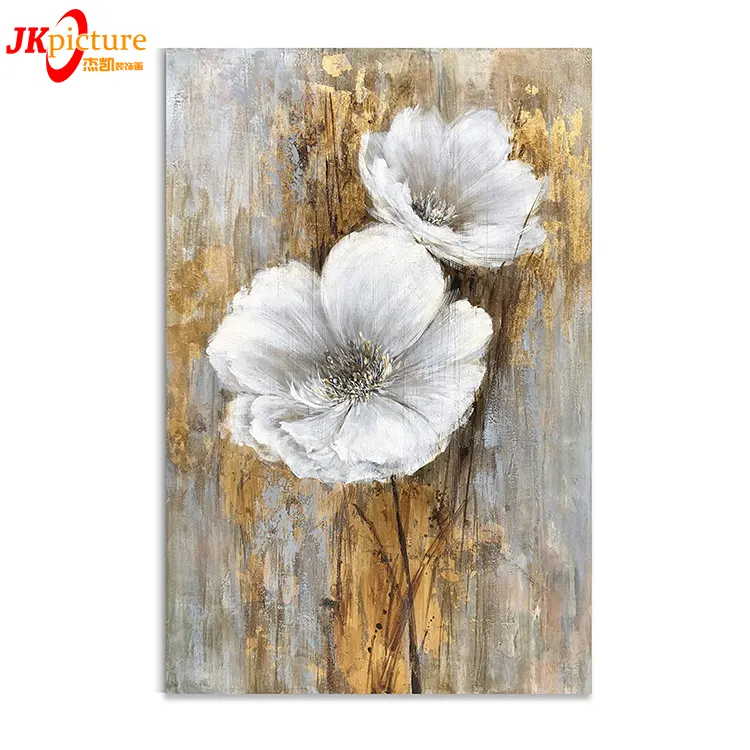 White Floral Wall Pictures 100% Hand Painted Lily Bouquet Flower Artwork Gold Foil flower oil painting gold