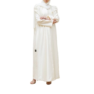 Ramadan Dubai Islamic elegante anteriore a sbuffo a maniche lunghe semplice <span class=keywords><strong>bianco</strong></span> musulmano Abaya <span class=keywords><strong>Kimono</strong></span> con cintura per le donne - Product Image 1
