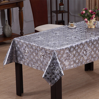Nappe en PVC RNPT Gris Diamant Géométrique avec Dos en Tissu Opaque, Facile à Nettoyer pour Cuisine, Restaurant, Salle à Manger