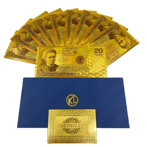 波兰居里夫人货币收藏20兹罗提聚氯乙烯24k镀金钞票