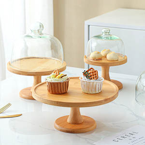 <span class=keywords><strong>Plateau</strong></span> à gâteau rond en bambou sur <span class=keywords><strong>pied</strong></span> avec couvercle, style japonais, pour pain, dessert, fruits et collations - utilisation pour la pause-thé - Product Image 2