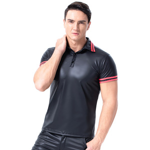 Canotta Aderente da Uomo in Pelle <span class=keywords><strong>Nera</strong></span> PVC Elastica per Feste e Club - T-shirt <span class=keywords><strong>Attillata</strong></span> da Uomo per Dropshipping - Product Image 2