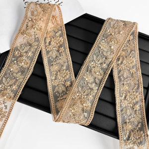 Thời Trang Phong Cách Mới Đầy Màu Sắc Organza Ren <span class=keywords><strong>Trim</strong></span> Trắng Vàng Vàng Sequins Bead Thêu Ren Ribbon <span class=keywords><strong>Trim</strong></span> Cho Quần Áo Phụ Kiện - Product Image 3