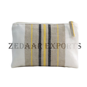 Pochette de sac à main en lin tissé de taille moyenne faite à la main personnalisée avec logo écologique mode vie quotidienne fermeture à glissière bas quantité minimale de commande - Product Image 2