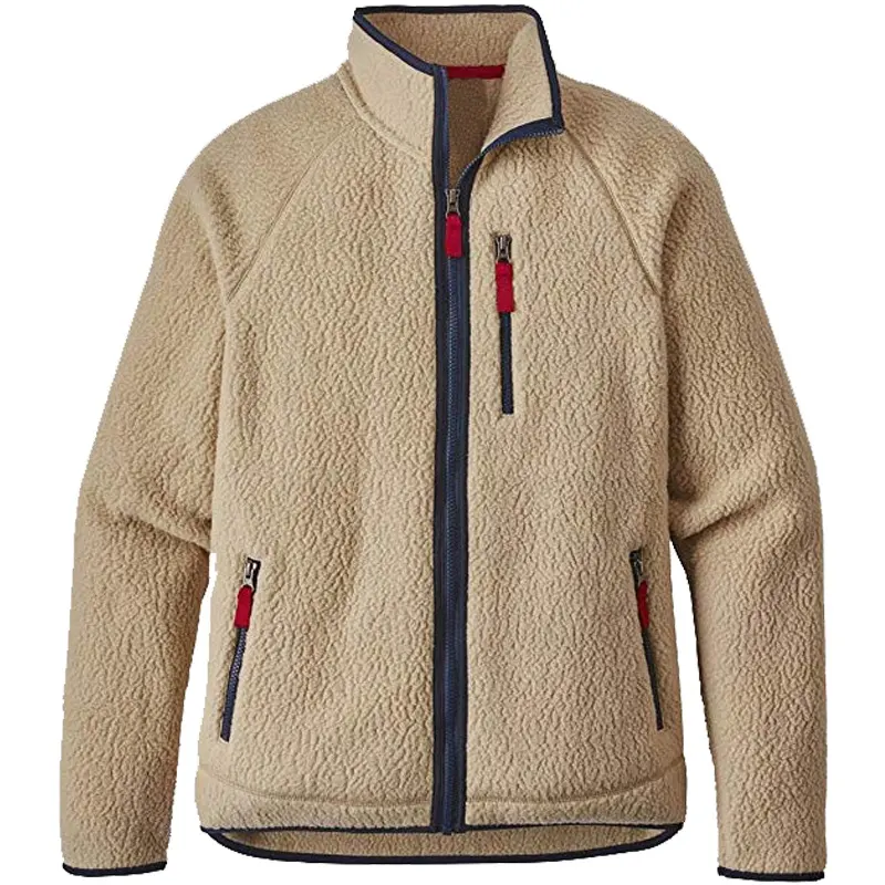 khaki zip up 100% polyester custom mens sherpa fleece jacket