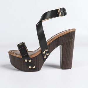 Cross Strap <b>Platform</b> <b>Heels</b> Women Open Toe <b>Block</b> <b>Heel</b> High <b>Heels</b> Fashion Buckle Wooden Outsole Solid Style - Product Image 5