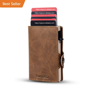 Portefeuille personnalisé par le <span class=keywords><strong>fabricant</strong></span>, en cuir végétalien, minimaliste, à double pliage, avec système pop-up, protection RFID, <span class=keywords><strong>porte</strong></span>-cartes intelligent coulissant - Product Image 4