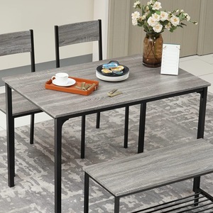 Wooden grain storage <b>bench</b> <b>and</b> dining <b>table</b> set (three-piece set), suitable for home use, including dining <b>table</b> <b>and</b> <b>chairs</b>, - Product Image 1