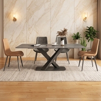 Table à manger rectangulaire en marbre de luxe moderne avec pieds en acier inoxydable noir en forme de X pour villa, mobilier de salle à manger haut de gamme