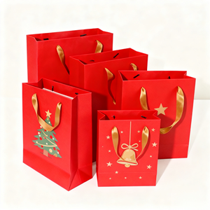 Bolsas de Regalo de Papel Kraft Navideñas Personalizadas, Bolsas de Mano con Estampado Festivo y Cinta, Bolsa de Embalaje de Regalo Ecológica y Reciclable - Product Image 4