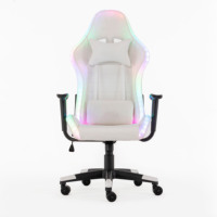 Chaise de jeu PC en cuir blanc avec siège en mousse moulée style racing et éclairage LED RGB