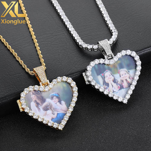 จี้รูปหัวใจแบบ Iced Out เครื่องประดับฮิปฮอป จี้รูปภาพสั่งทำ สร้อยคอจี้รูปภาพที่ระลึก สร้อยคอแบบปรับแต่งได้ - Product Image 5