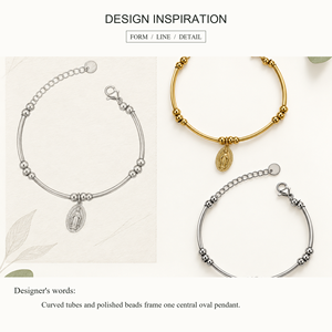 สร้อยข้อมือจี้ทรงโค้ง - สแตนเลสสตีล ชุบทอง 14K ด้วยระบบสุญญากาศ ขนาด 150+30 มม. - Product Image 3