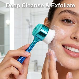Nouvelle <span class=keywords><strong>Brosse</strong></span> <span class=keywords><strong>Nettoyante</strong></span> <span class=keywords><strong>Visage</strong></span> Double Face en <span class=keywords><strong>Silicone</strong></span> Galvanisé, Marque Privée, Étanche, Masseur Facial - Product Image 4