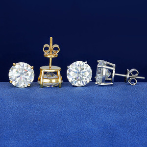 Iced Out Round Cut Moissanite Stud <b>Earrings</b> 925 Sterling Silver VVS Screw Back Threaded <b>Post</b> Secure Flat Back Bling - Product Image 3