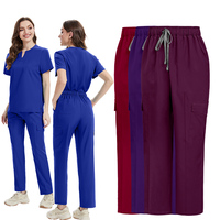 Tenue d'infirmière pour femme, bordeaux, col rond, tissu sergé, multi-poches, infroissable, mélange haute teneur en élasthanne/polyester, pour hôpital