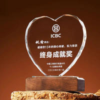 Décoration en cristal pour anniversaire de mariage, trophée personnalisé en forme de cœur en cristal avec base en bois