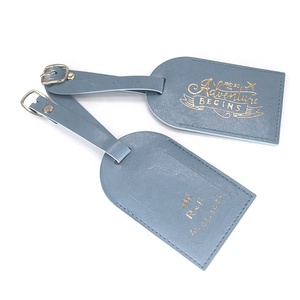 Etiquetas de equipaje de viaje de cuero PU azul, logotipo de lujo, lámina dorada, lujo, precio de fábrica, venta al por mayor - Product Image 3