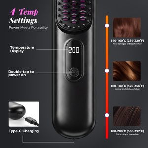 Portable Mini Straightening Brush Hot Comb <b>USB</b> Rechargeable Cordless Electric <b>Hair</b> <b>Straightener</b> Brush for Travel - Product Image 2