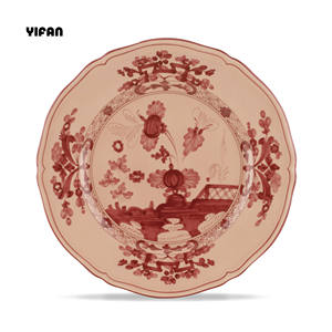Gran Venta Lujosa Vajilla de Porcelana de Ceniza de Hueso con Diseño Floral Colorido en Rojo Ladrillo para Bodas - Product Image 3
