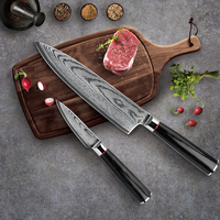 Ensemble haut de gamme de 2 couteaux de cuisine à manche en bois de Damas, tranchants, un incontournable pour les cadeaux