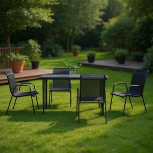 Set da Pranzo da Giardino Nero per 4 Persone, Struttura in Acciaio, Arredamento Esterno Contemporaneo Resistente alle Intemperie - Product Image 2