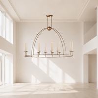 Lustre en arche doré Cano Lighting, lumières de bougies denses sur un cadre métallique ovale, éclairage de plafond pour la maison à l'éclat chaleureux
