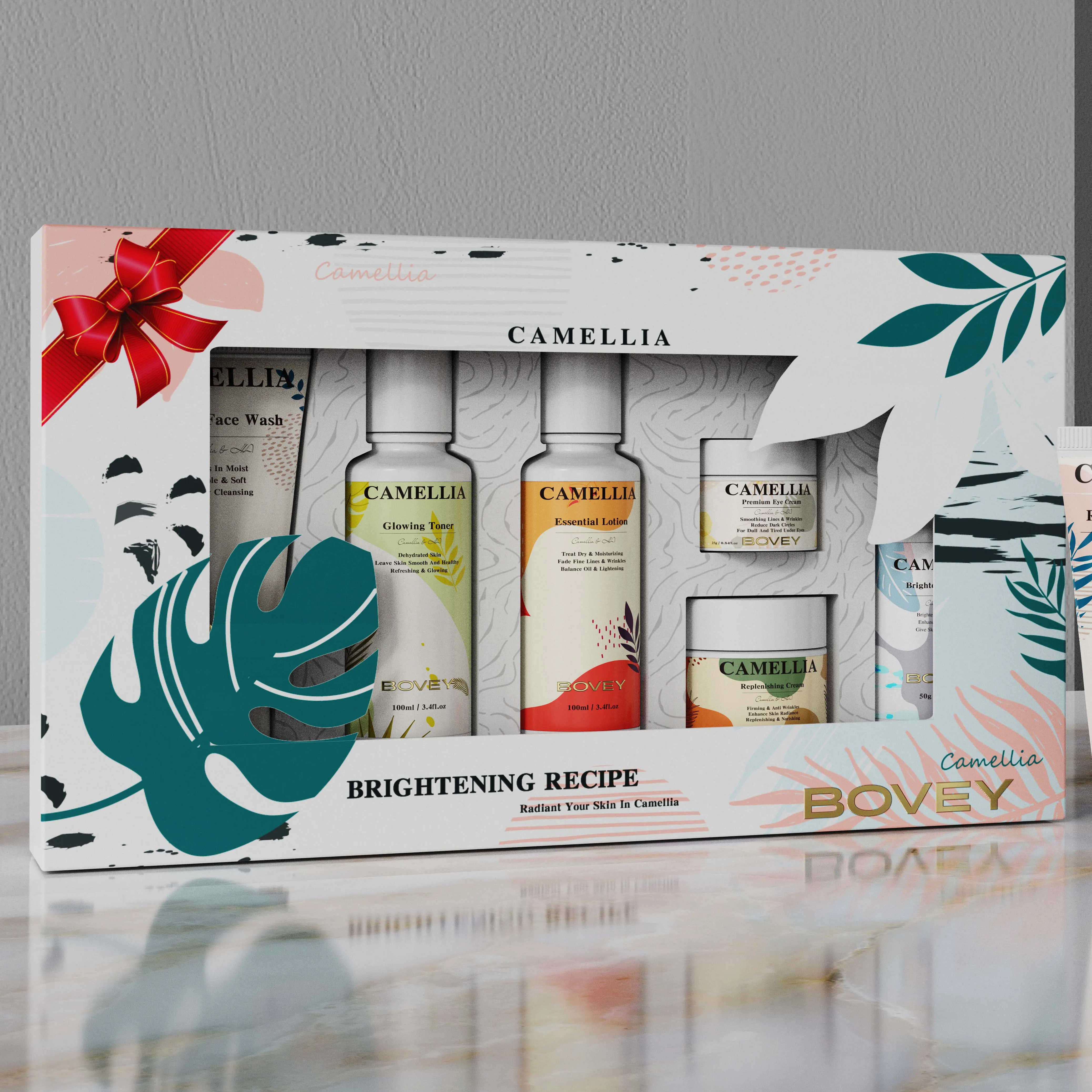 BOVEY Kit de cuidados faciais com ácido hialurônico de marca própria personalizada Niacinamida para todos os tipos de pele Antioxidante branqueador kit de cuidados com a pele OEM
