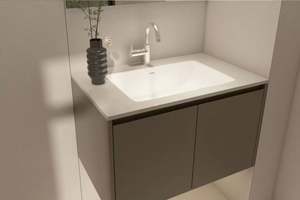 Mueble de Baño Flotante Individual Gris Moderno y Minimalista para Apartamentos Pequeños - Product Image 5