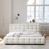 Ensemble cadre de lit moderne en tissu de laine d'agneau blanche 150cm King Size Massage inclinable reine lit double tête de lit meubles de chambre à coucher