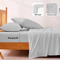 Parure de draps rafraîchissante 4 pièces pour l'été, douce et respirante, avec drap-housse à poches profondes, drap plat et 2 taies d'oreiller