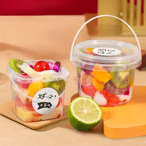 Cubo de plástico de alta resistencia para alimentos, cubo redondo, transparente, personalizado, impresión a Color