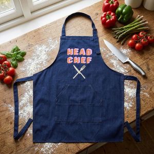 Delantales de Cocina de Lona de Algodón con Logotipo Bordado Personalizado para Adultos, Delantales de Cocina sin Mangas, Delantales de Chef de Mezclilla Lavables con Bolsillos - Product Image 1