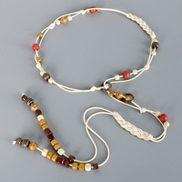Ceinture tressée bohème pour femme en corde cirée avec perles ethniques et pompon, longue chaîne décorative polyvalente pour robes