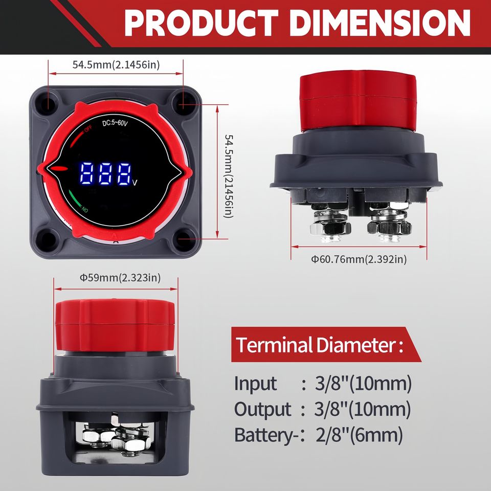 Battery Disconnect Switch with Voltmeter Display DC 5-60V Master Power ...