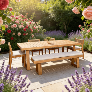 Set Moderno di Tavolo e Sedie Minimaliste <span class=keywords><strong>da</strong></span> Esterno, Arredamento per Hotel e Resort, <span class=keywords><strong>Panca</strong></span> Lunga Impermeabile in Legno di Teak per Ristorante e <span class=keywords><strong>Giardino</strong></span> - Product Image 4
