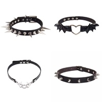 Collier ras du cou gothique en cuir PU pour femmes et hommes, avec longs rivets, pendentifs chauve-souris et serpent, et corde de traction, bijoux