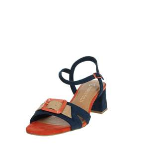 Sandalias de tacón para mujer Marco Tozzi, color azul marino, con hebilla naranja, tacón cuadrado, talla 44 - Product Image 6
