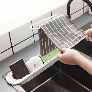 Organisateur d'éponge de cuisine multifonctionnel pour évier rétractable avec étagère porte-serviettes - Product Image 3
