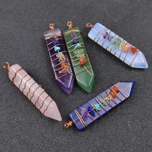 Wholesale Natural Chakra Crystal Point Gemstone Pendants Healing 7 Chakra Arrow Necklace Charm Pendant