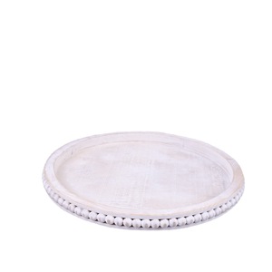 Plateau rond en bois perlé, blanc vieilli, grand plateau de présentation pour la décoration de la maison, le service du thé et du café à l'hôtel - Product Image 2