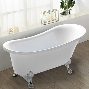 Baignoire autoportante moderne en acrylique blanc brillant à drain central, en surface solide, pour adultes, avec matériaux écologiques - Product Image 2