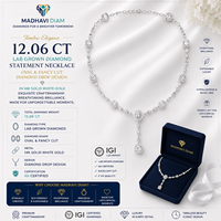 12.06 Karat Beyaz Altın Laboratuvarda Yetiştirilmiş Elmas Oval ve Fantazi Kesim Elmas Damla Tasarımlı Gösterişli Kolye