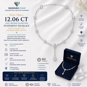 12.06 CT White Gold Lab Grown Diamond <b>Statement</b> <b>Necklace</b> Featuring Oval & Fancy Cut Diamond Drop Design - Product Image 1