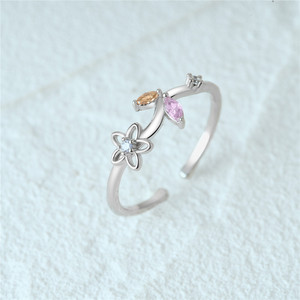 Anillo Abierto de Plata 925 con Baño de Rodio, Diseño de Flor y Hoja con Circonita Rosa, Joyería para Mujeres y Niñas, Marca CANNER, Gran Venta - Product Image 4