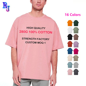 Camiseta Lisa bordada estampada de gran tamaño de algodón 100% con logotipo personalizado de 280gsm de peso pesado de alta calidad, camiseta personalizada de talla grande para hombre - Product Image 1