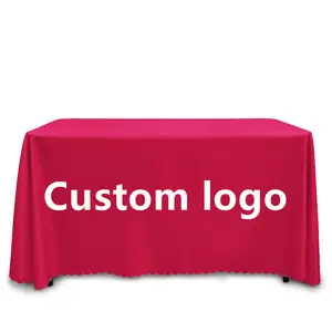 Mantel rectangular liso con diseño de logotipo personalizado de poliéster al por mayor, mantel de mesa plegable ajustado para eventos