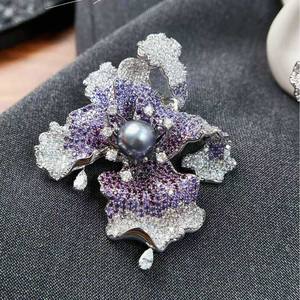 Broche de Moda para Mujer, Flor de Pecho Haoshi, Joyería de Mar, Iris Púrpura Fantasía Brillante de 9-10 mm, Tahití, Venta al por Mayor - Product Image 5