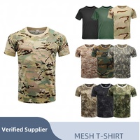 T-shirt tactique vintage à col rond en maille camouflage, 100 % polyester, séchage rapide, respirant, tissu tricoté, manches courtes, été